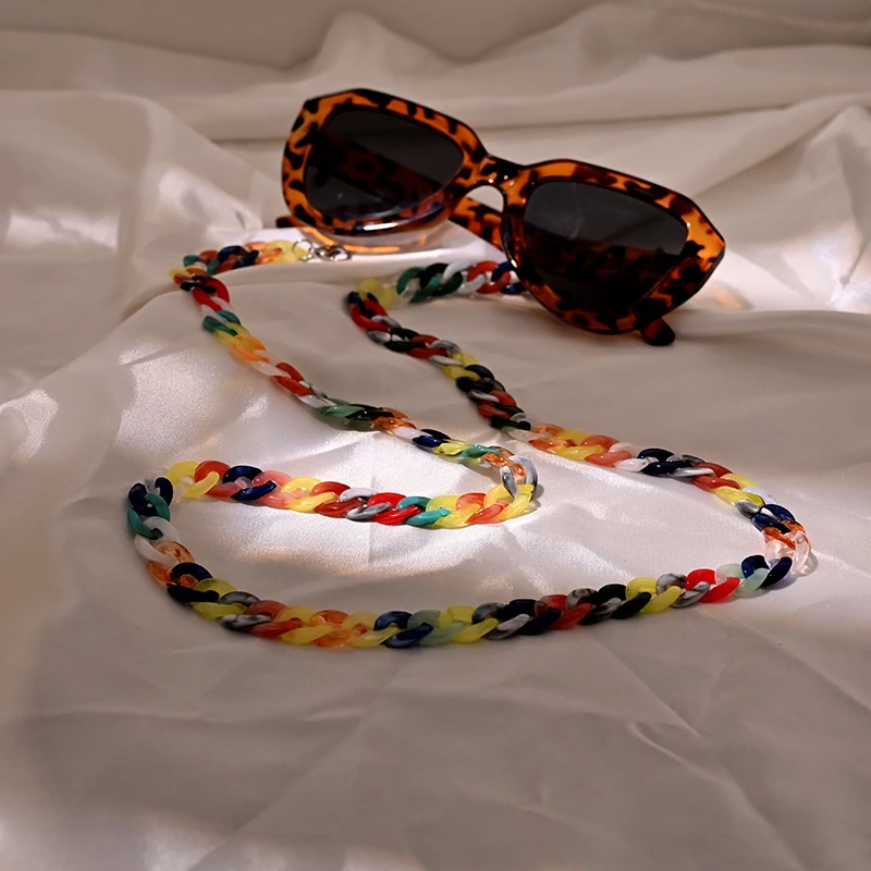 MOON GIRL Colorful Acrylic Sunglasses Chain Women Anti Slip Reading Eyewears Ribbon Clip Mask Holder Neck Strap Lanyard