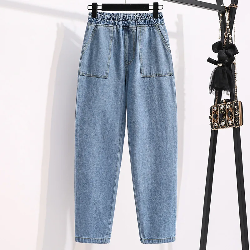 2025 Fashionable Stretch Waist Casual Harlen Pants, New Four Seasons Versatile Loose High-waisted Straight-leg Jeans for Women