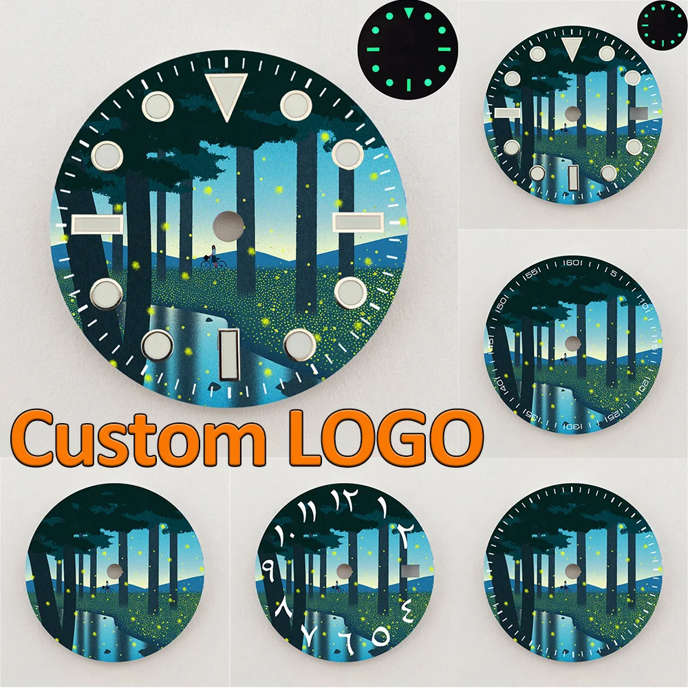 28.5mm NH35 Dial Firefly Forest Night Scenery Dial Luminous Dial NH36 Dial Watch Accessories Fits NH35/NH36 Movement Custom LOGO