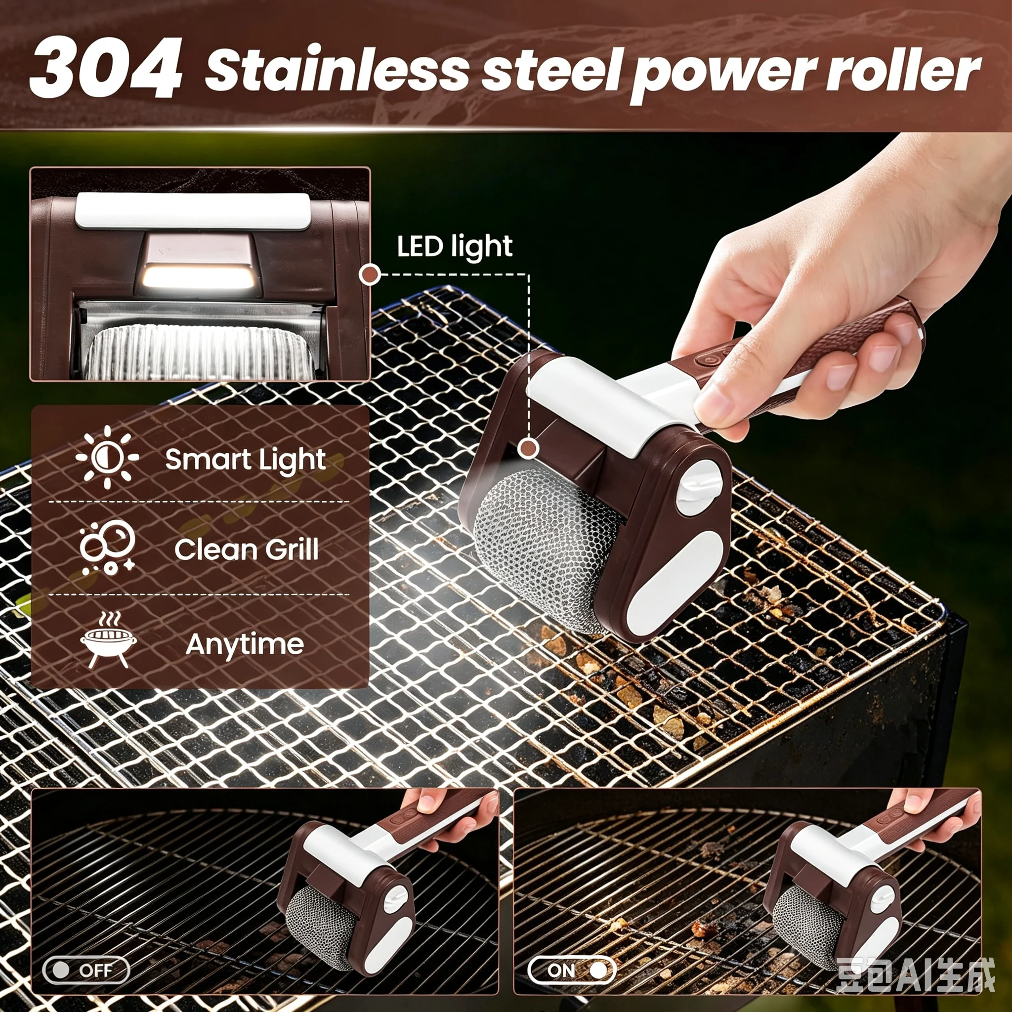 Handheld Electric Stainless Steel BBQ Grill Clean Brush 3 speeds USB Rechargeable Cleaning Brush Kitchen Outdoor Barbecue Tools