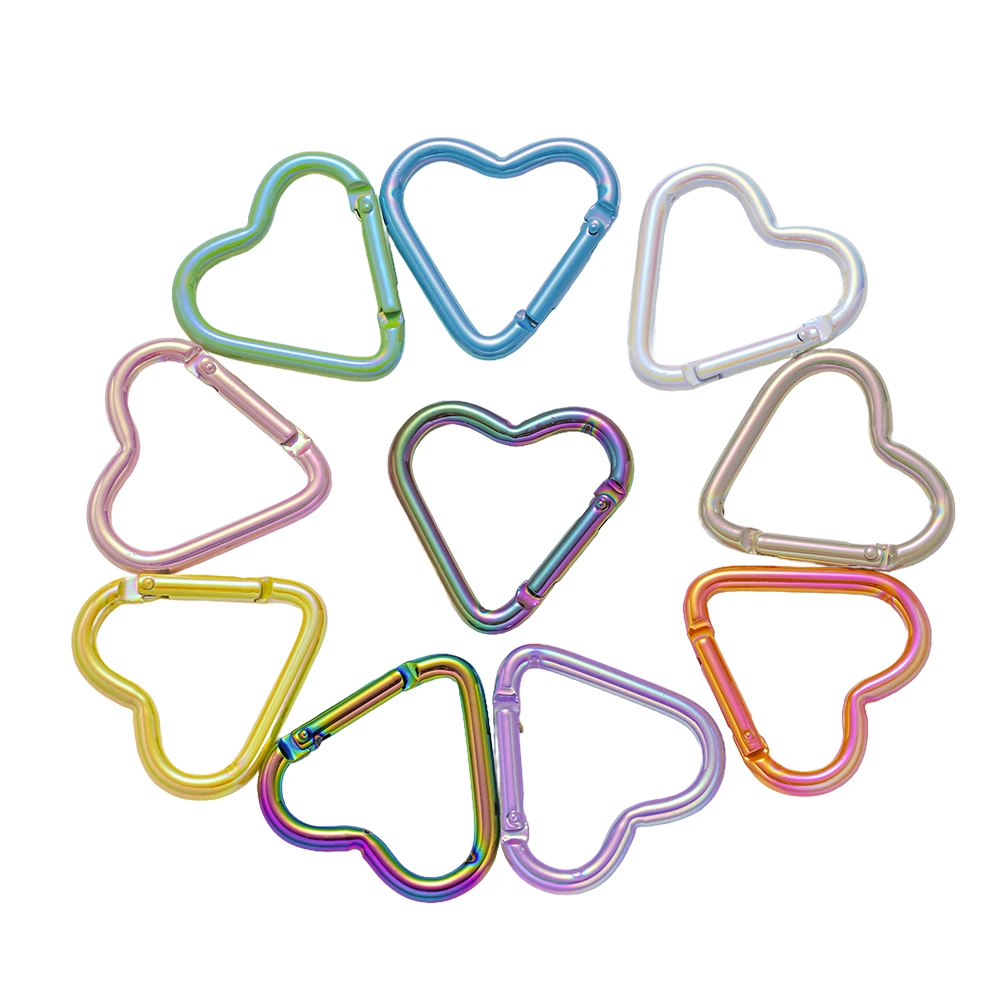 5Pcs Heart Shaped Carabiner Key Chain Handbag Buckle Key Ring Hook Holder For DIY Jewelry Making Supplies Connector Accessories