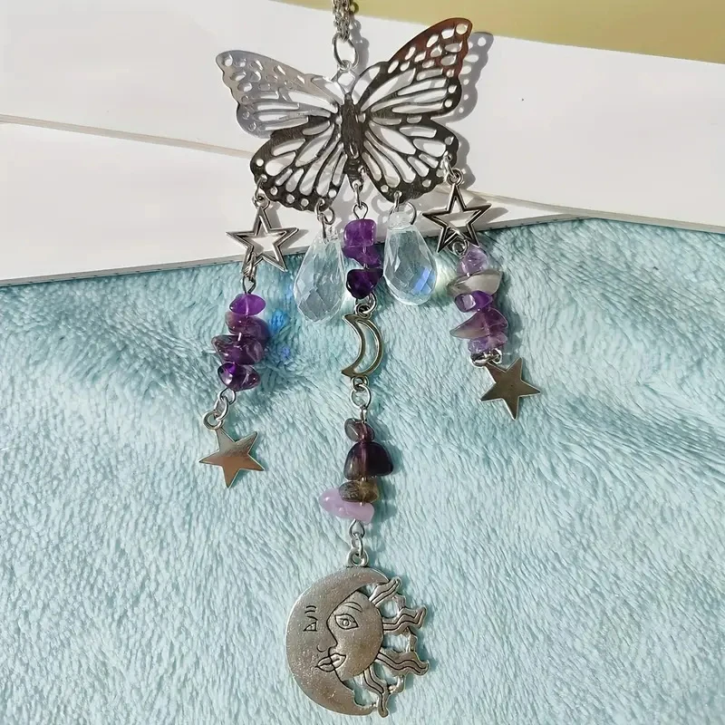 Butterfly Crystal Sun Catcher - Rainbow Maker with Natural Stone, Handmade Decor for Window, Garden & Living Room
