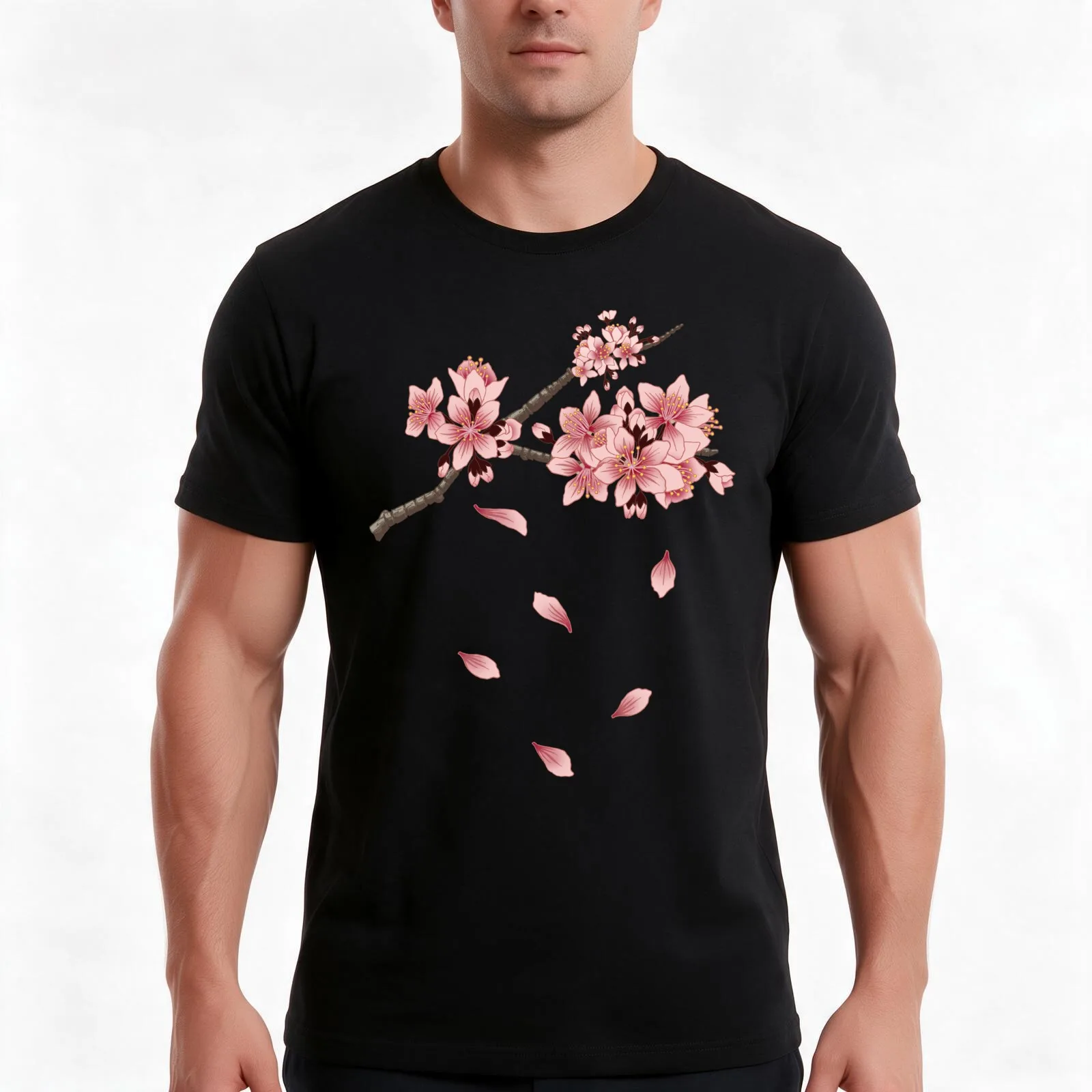 Cherry Blossom Branch (Flipped) T-Shirt, Summer Casual Cotton Tee, Oversized Streetwear Tops, Vintage Graphic Print, 100% Cotton