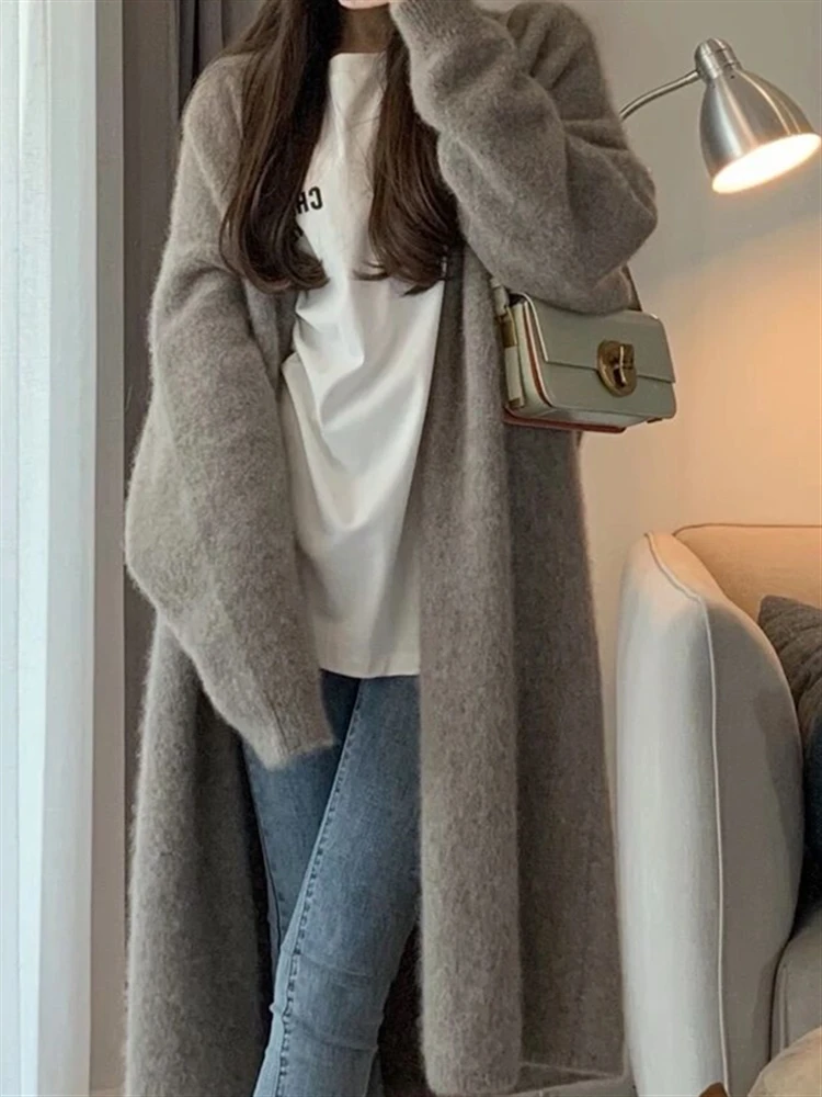 Winter Thick Cardigans Long Top Coat Knitwear Solid Vintage Knitted Autumn Korean Sweater Women Cardigan Feminino Clothing 2022