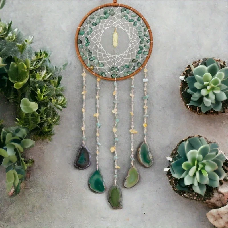 

For 1pcs Natural Green Gemstone Outdoor Garden Dream Catcher, Wind Chimes, Sun Catchers, Home Decor, Decorative Pendant