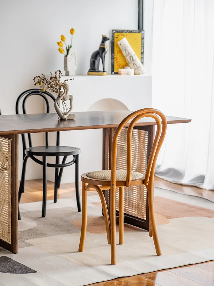 Mid-Oude Rotan Thonet Stoel Vintage Massief Houten Huishoudelijke Minimalistische Solette Stoel Fauteuil Nordic Sana Eetkamerstoel