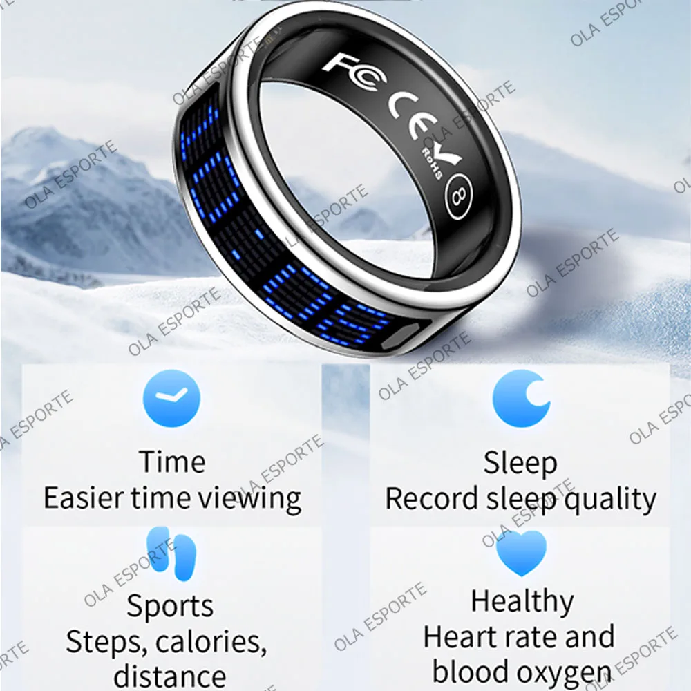 2025 Smart Ring Men Women LED Dynamic Display Screen Heart Rate Blood Oxygen Monitoring 5ATM Waterproof Multi Sports Modes Gifts