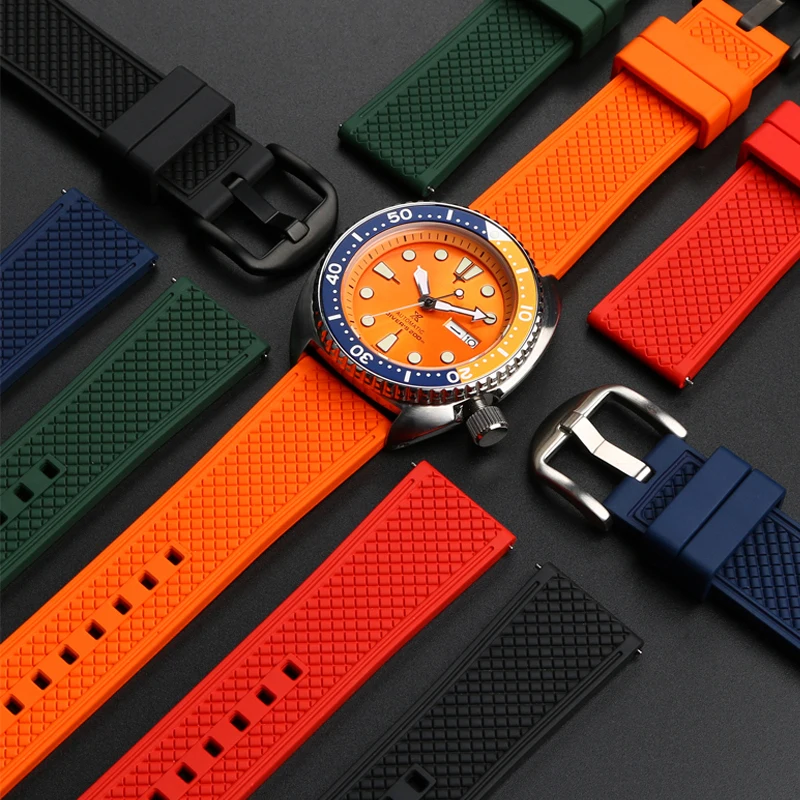 

Premium-Grade Fluororubber Watch Strap 20mm 22mm For seiko SRP777J1 New Watch Band Diving Waterproof Bracelet Black Color