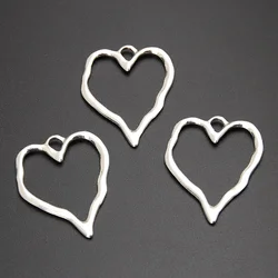 25pcs Silver Color 37x29mm Hollow Heart Charms Love Pendant For DIY Handmade Metal Alloy Jewelry Making Accessories