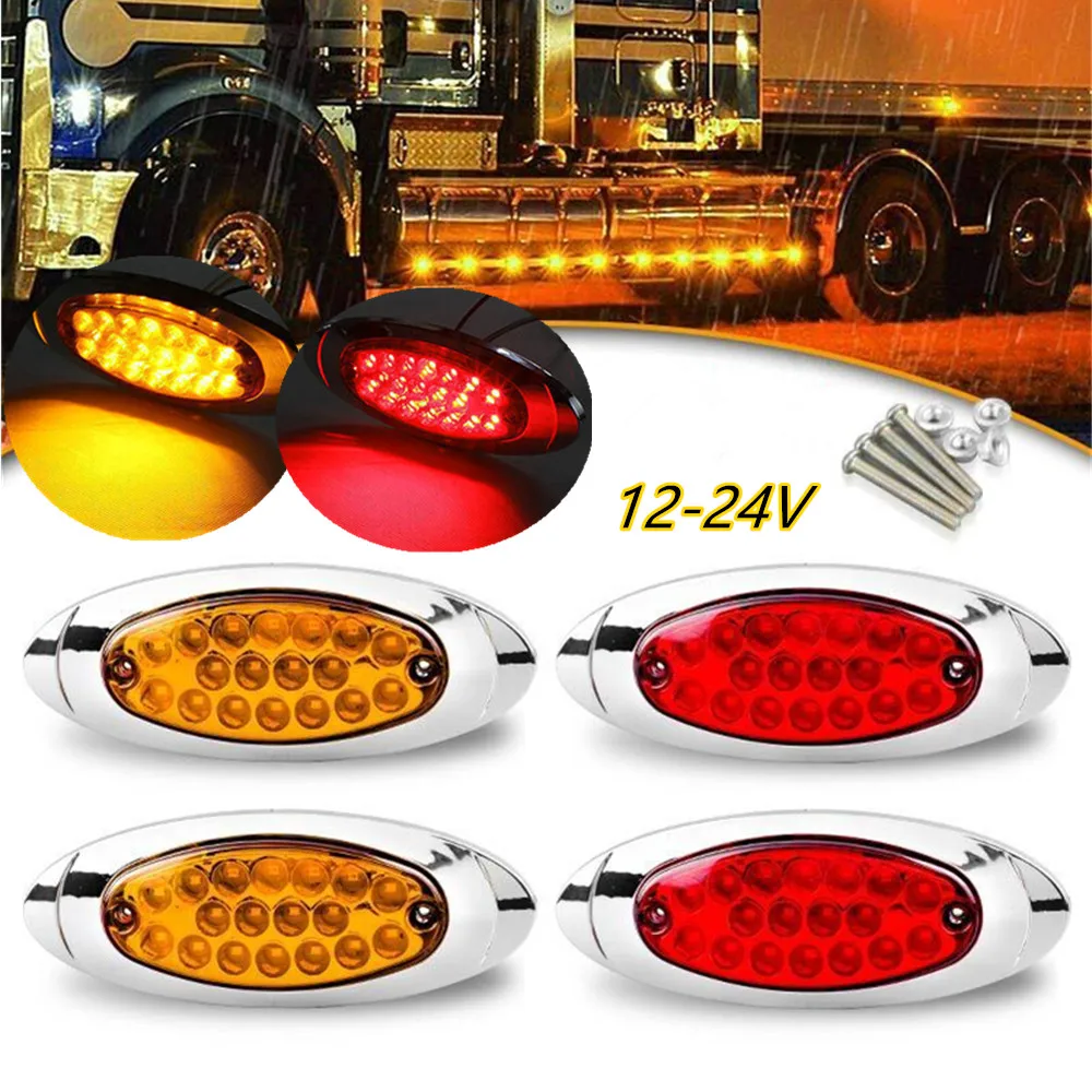 2PCS Oval Marker Side Lights 18LED 12-24V Truck Lights Trailer Taillights Chrome Side Marker Clearance Lights for Car Boat