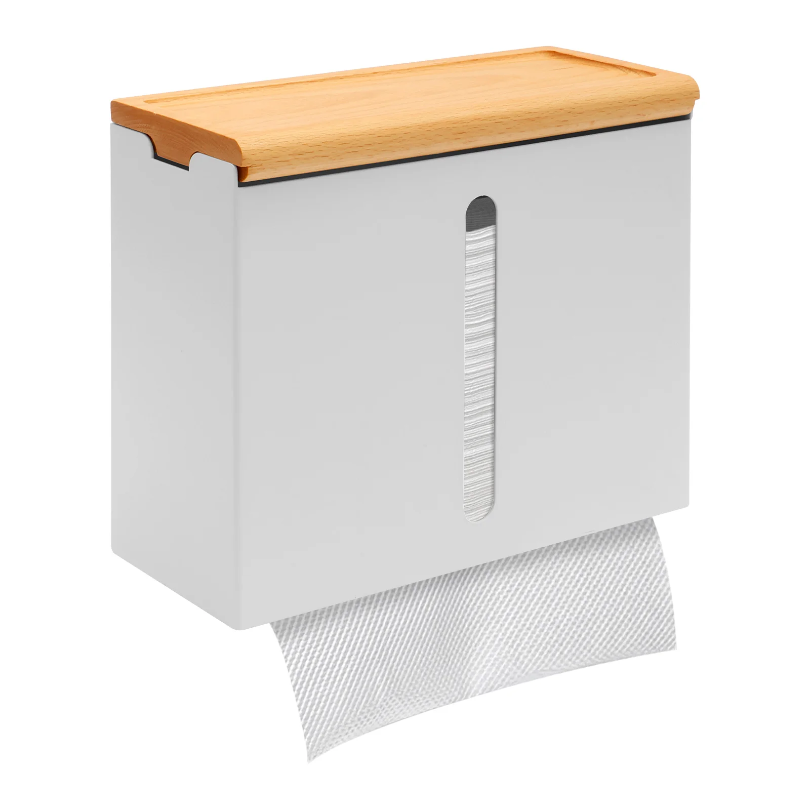 

Paper Towel Box with Wood Lid Wall Mounted Hand Towel Dispenser with Visible Window for Kitchen Bathroom Drilling Installation