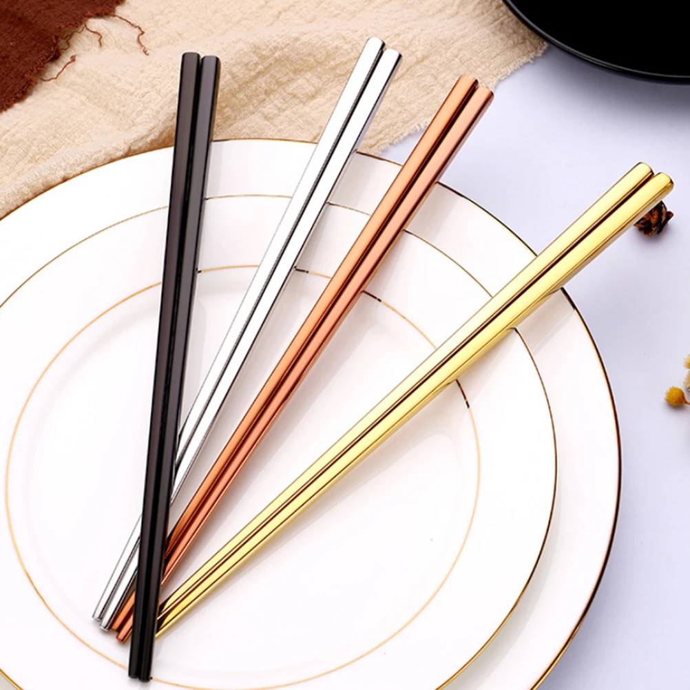 

4Pairs Non-Slip Insulated Titanium-Plated Stainless Steel Chopsticks Household Tableware Corrosion-Resistant for Sushi
