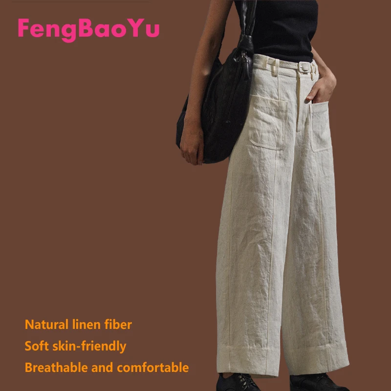 

High-end Linen Women Nine Straight Leg Pants Black Temperament Simple Fresh Comfortable Youth Fashion Leisure Street Clothing