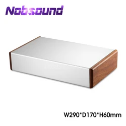 Nobsound-caja de aluminio para amplificador de chasis, caja de Panel lateral de madera, Mini carcasa para casa DIY (W290mm × D170mm × H60mm)