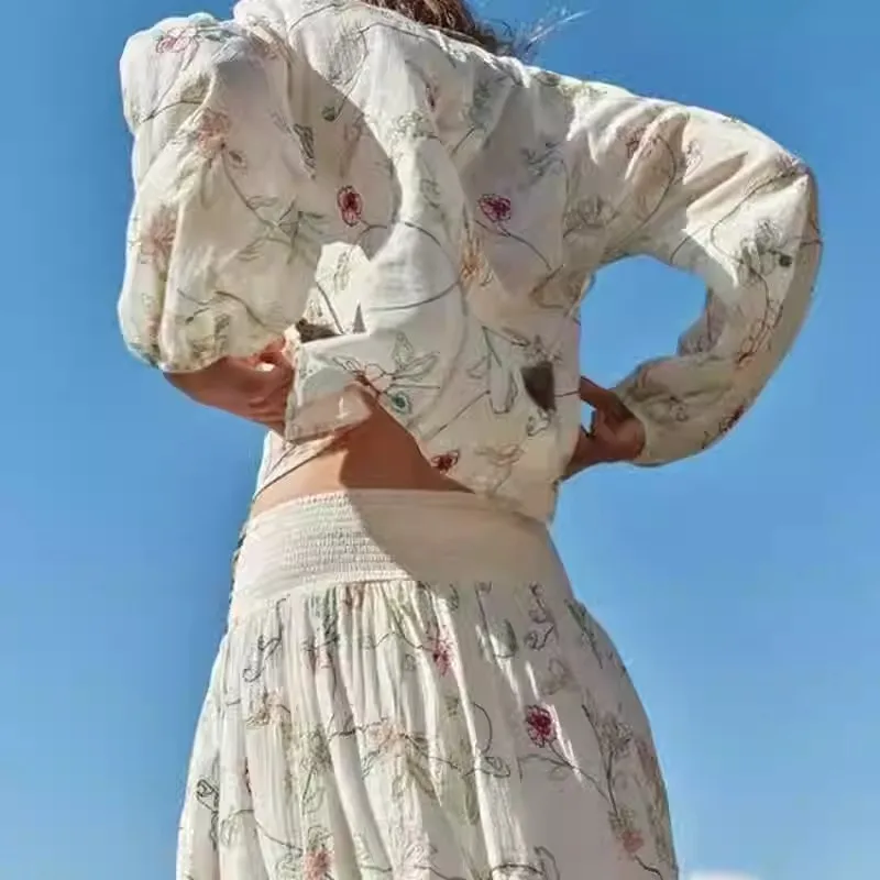 Été 2024 ample femmes irt broderie florale nouveauté longue Sve col carré motif imprimé décontracté Faion