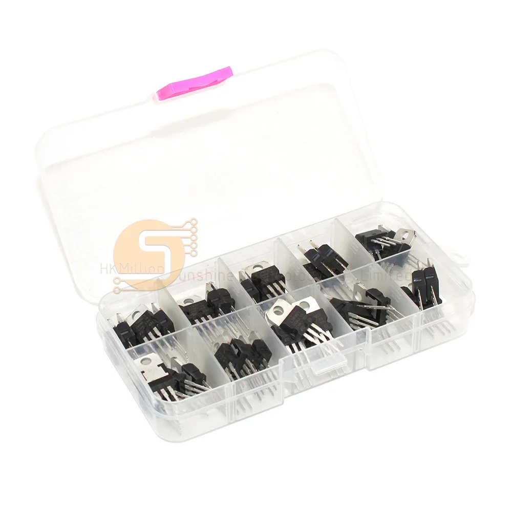 50PCS TO-220 Voltage Regulator Assortment Kit - LM317 L7805 L7806 L7808 L7809 L7810 L7812 L7815 L7818 L7824 (10 Values)