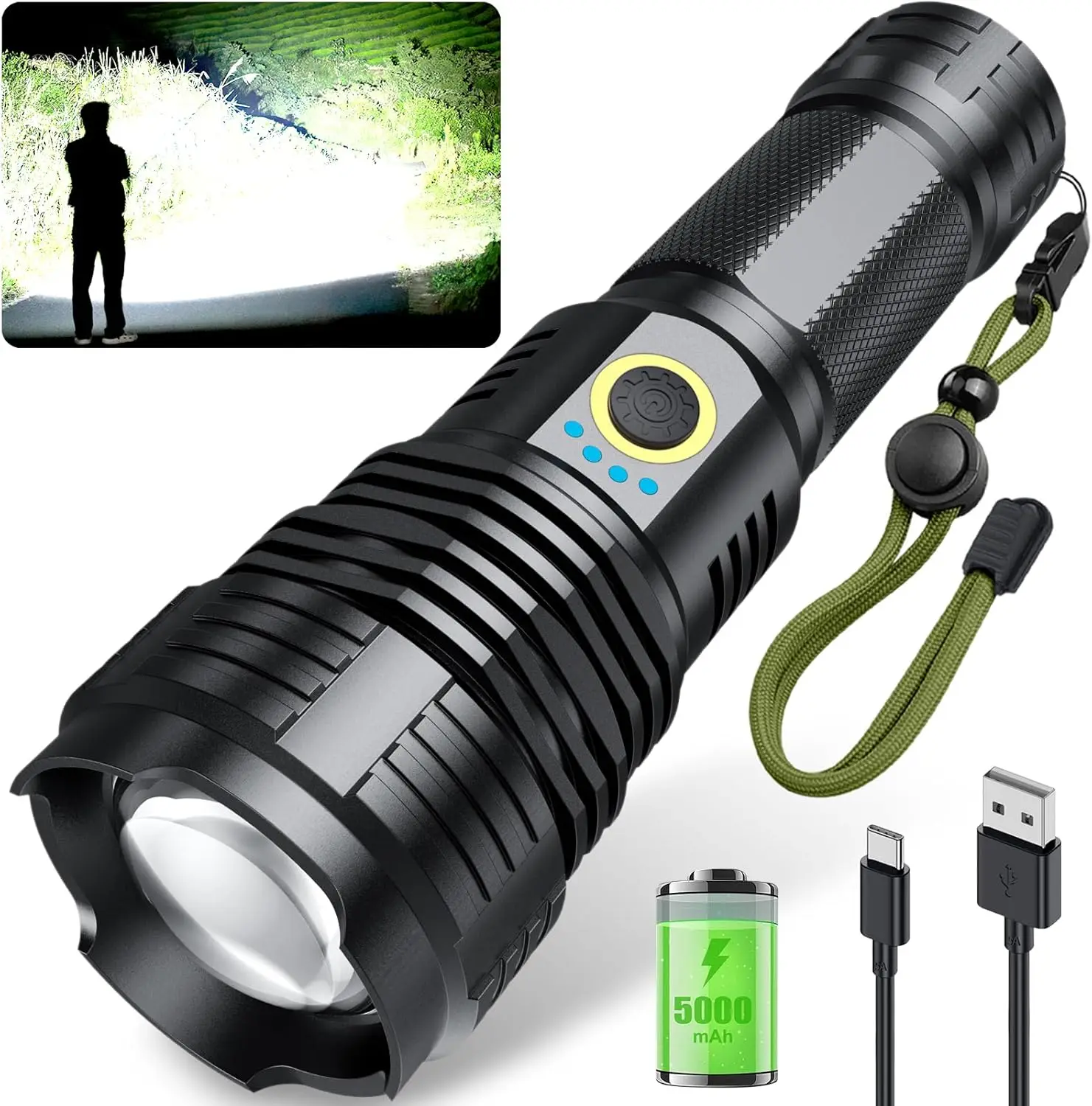 

Rechargeable 2000000 Lumen Flashlight, 10-Mode LED Tactical Light, Waterproof, Powerful for Camping, Hiking, Hunting, Emergencie