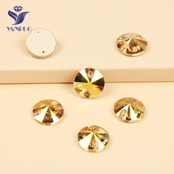 YANRUO 3200 Rivoli Metallic Sunshine Glass Sew On Crystal Rhinestone Applique Decorative Crystals Crafts Crystal For Dress