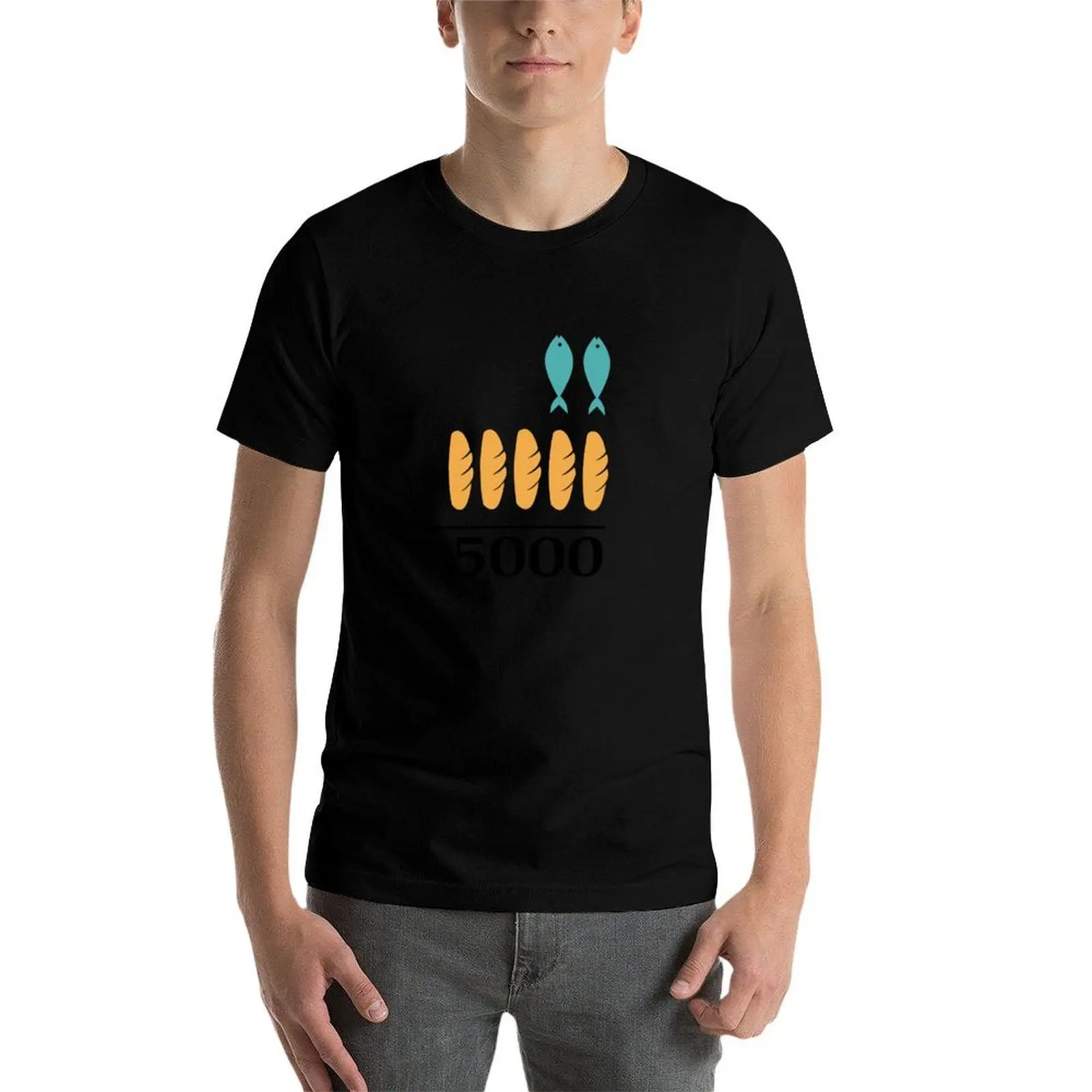 Jesus Feeds 5000 - Two Fish and Five Loaves Miracle T-Shirt Stretch Fabric Comfort T-Shirt view 4