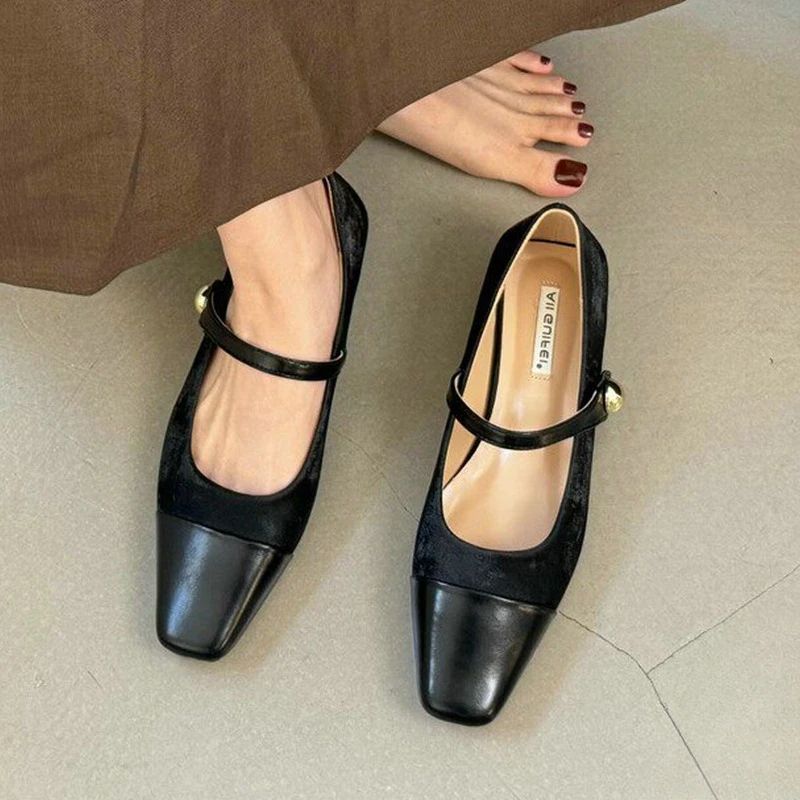 Mary Jane Shoes for Women Elegant Chunky Shoes Dress Designer Shallow Sandals Fashion Low Heels Walking Mujer Zapatillas - view 4