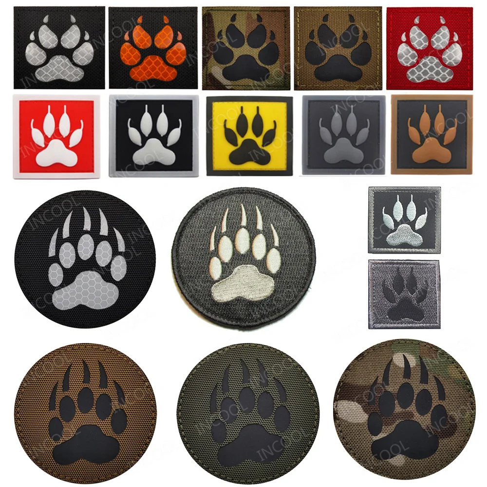 IR Reflective Embroidery PVC Bear Paw Claw Patches Appliqued For Clothing Hat Bag Jackets Backpack Gear