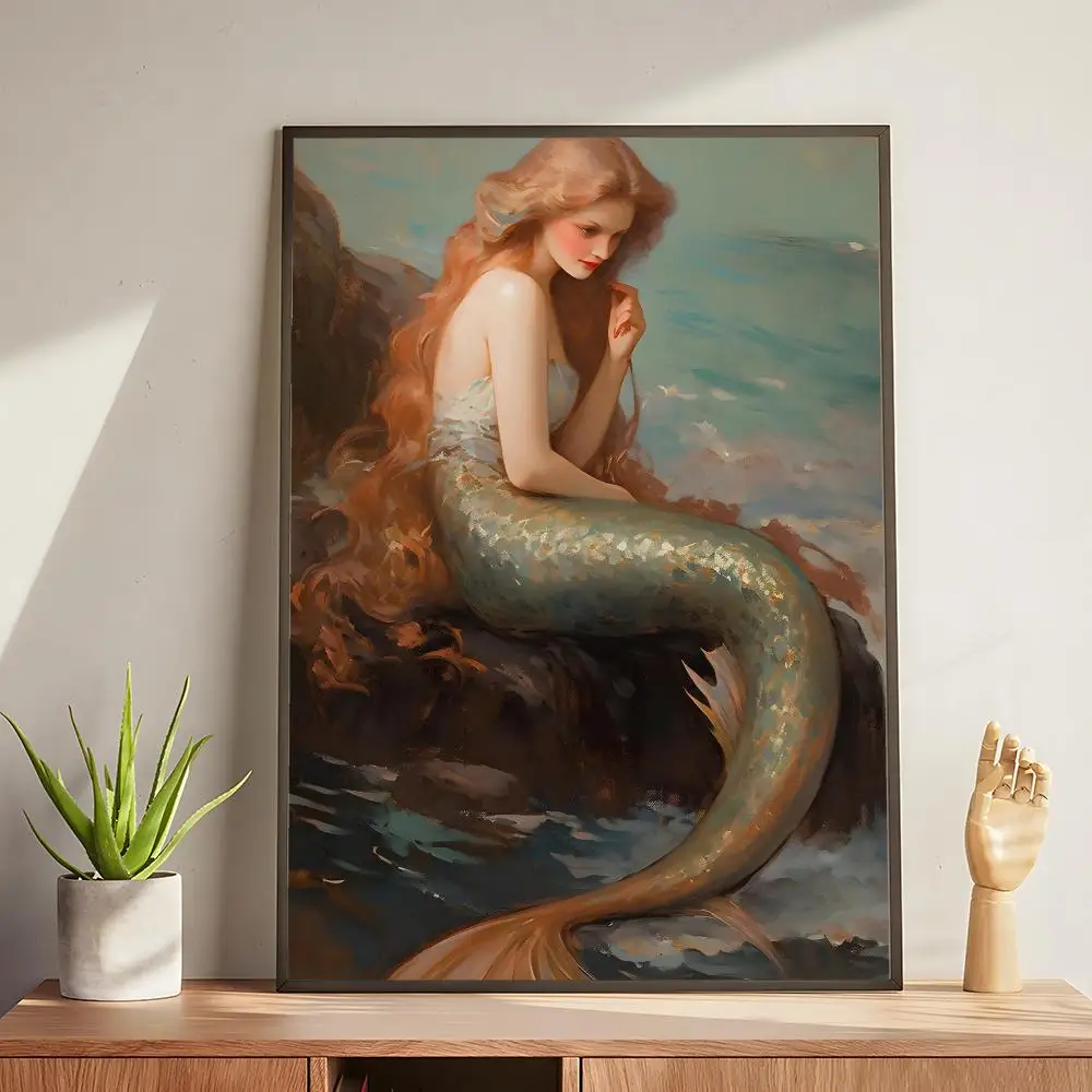 The Mermaid On The Reef Legendary Mythology Ladies Poster HD Mural Wallart Waterproof Print Decor For Home Decora Durable