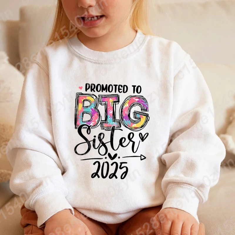 

Promoted To Big Sister 2025 Hoodless Sweatshirt Kids Personality Crew Neck Pure Color Pullovers Children Casual Long Sleeve Tops