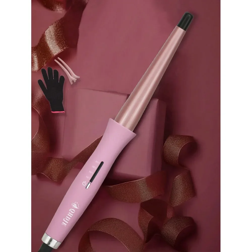 

1 шт. QHDJE Регулируемая по температуре вращающаяся плойка для укладки волос с постоянной температурой, конусный ствол 25/13 мм, в комплекте 1 пара насадок