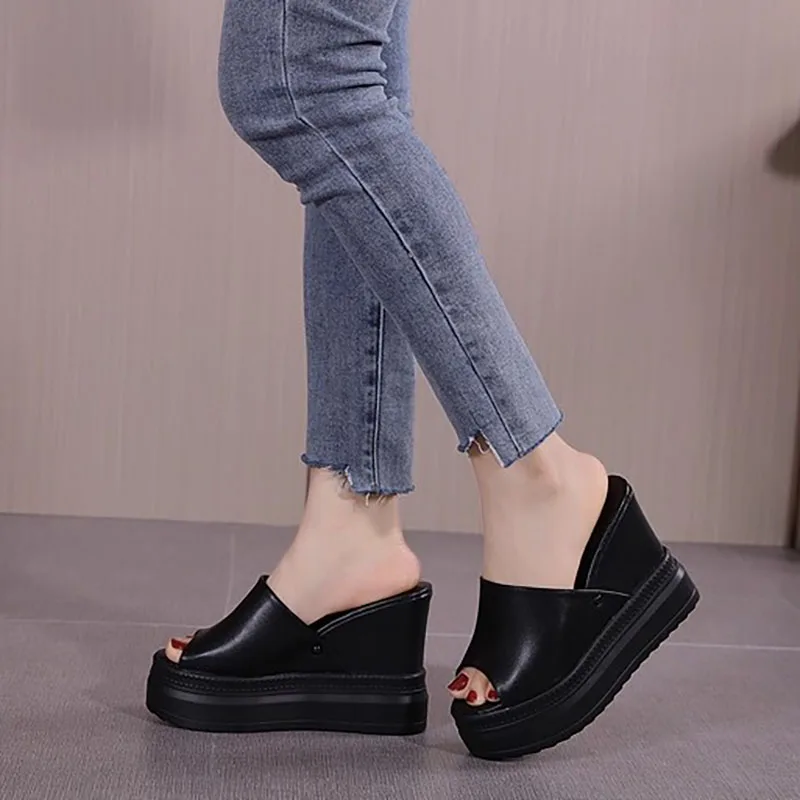 

XMWRLW 2025 Leather Summer Slippers For Women Platform Shoes Fashion High Heels Ladies Wedges Shoes Women Summer slippers Shoe