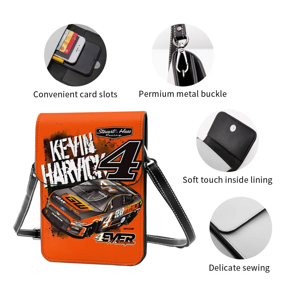 Kevin Harvick Crossbody celular Bag, Bolsa de ombro, Bolsa celular, Alça ajustável, 4