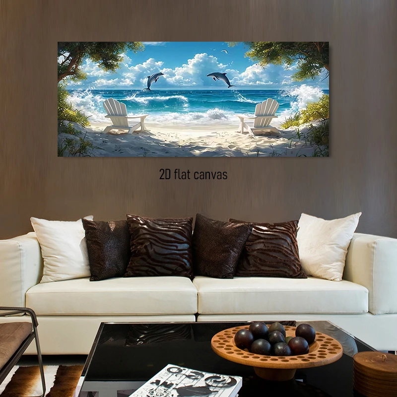 (1PC Unframe)1 tropical beach dolphin jumping wave decoration painting home decoration frameless painting 2D plan