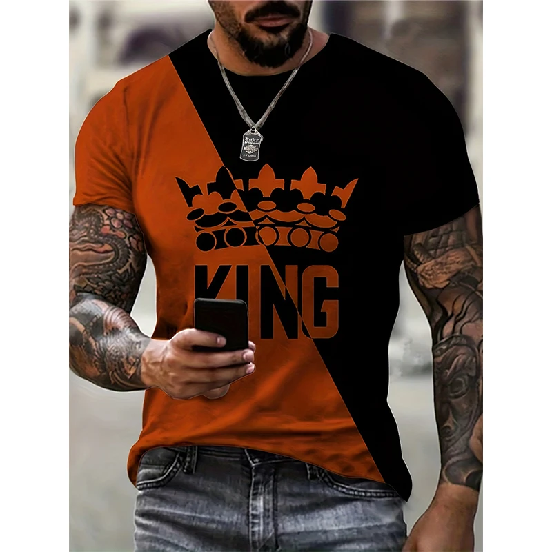 Summer Colorful King Letter 3D Print T-Shirts Streetwear Men Fashion Oversized O-Neck Short Sleeved T Shirt Tees Tops Clothing