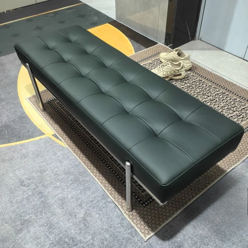 

Minimalist Stainless Steel Bedroom Stool Bauhaus Entryway Ottoman Upholstered Long Shoe Bench for Dressing Room Nordic Bed Bench