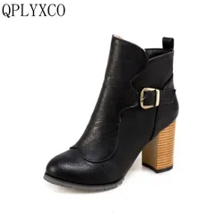 QPLYXCO Sale New elegance Big Small Size 31-50 Winter warm ankle Boots  shoes Women short plush Boots high hells T3-3