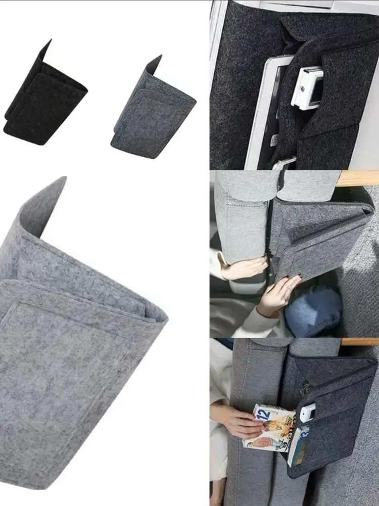 1pc Felt Bedside Pocket Organizer Phone Book Magazine Holder Pockets Hanging Storage Bag Bed Table Sofa Side Pouch home