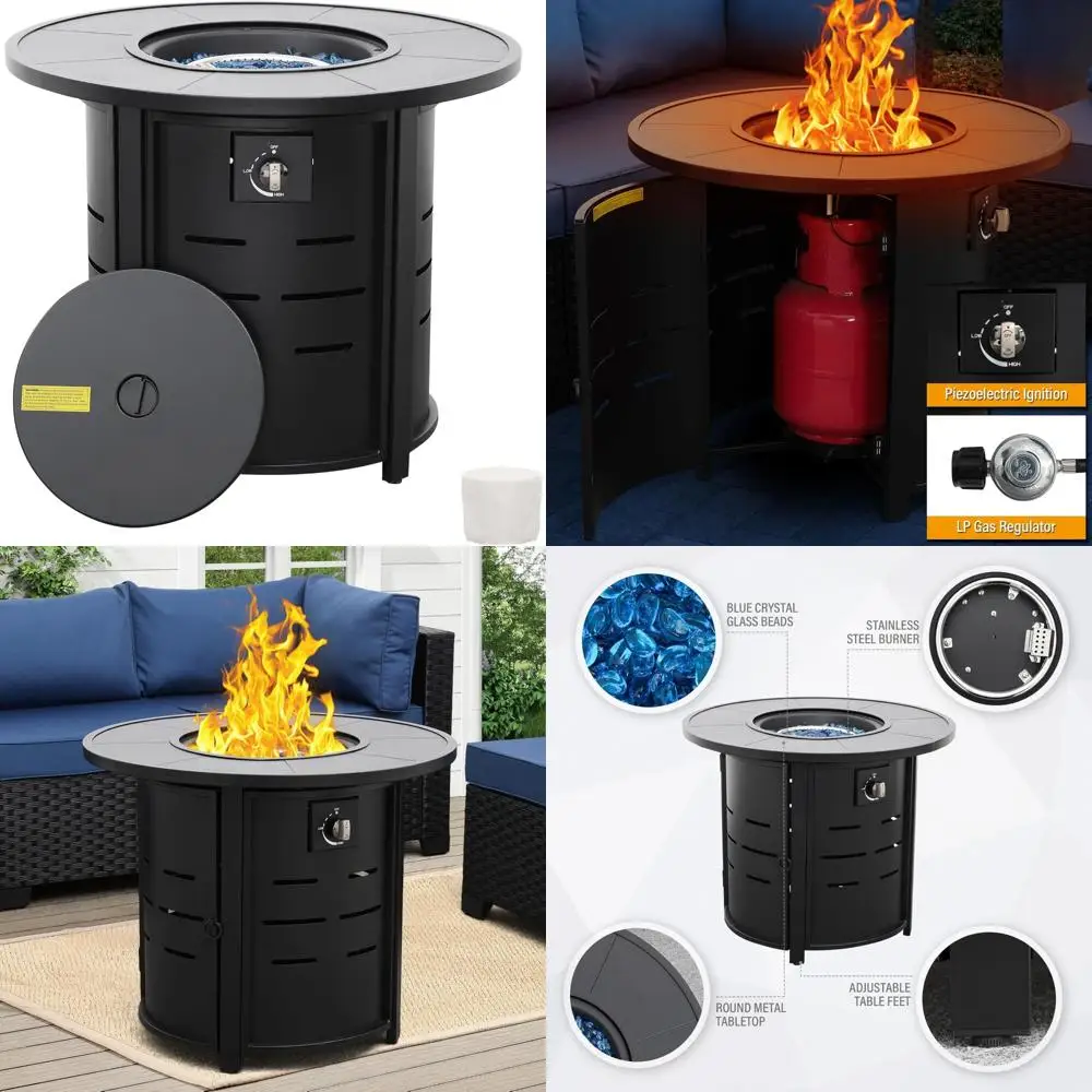 

Outdoor Steel Gas Fire Pit Table with 30 Inch Round Tabletop and 50,000 BTU Burner, Waterproof Cover Included