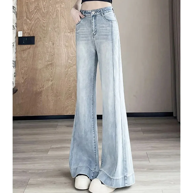 Damen Einfarbig Ausgestelltes Cowboy Hosen Koreanische Frauen Nicht Stick Bein Jeans Herbst Femme Hohe Taille Gerade Rohr Denim Pantalons