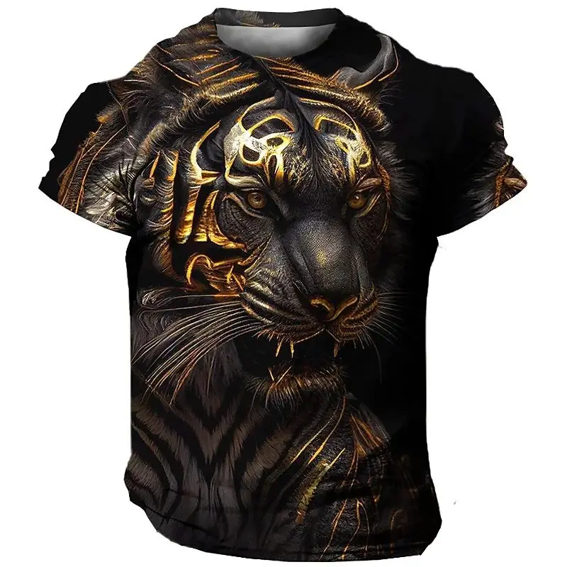 

Oversized 3D Tiger Print Men's T-irt Summer Casual f High Collar Youth Faion Workwear Special Wide Fit Brand Name