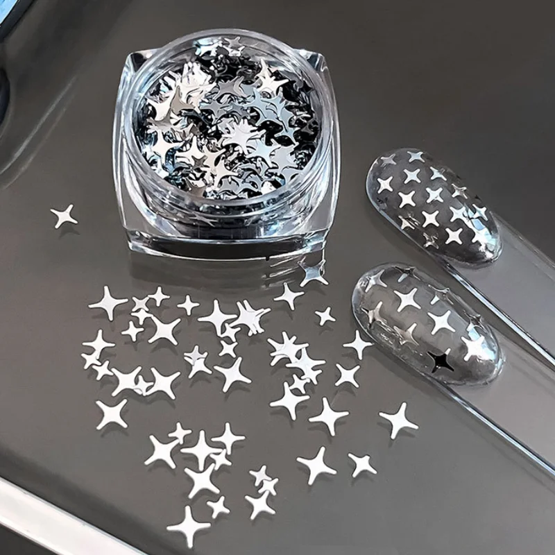 1Boxed Glitter Star Nail Art Charms Multiple Sizes Four-Star Nail Art Accessories Wearable Nails DIY Nail Decorations