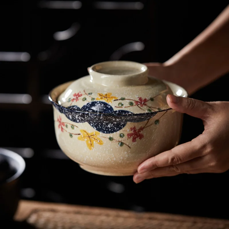 Instant Noodle Bowl Bento Box with Lid Student Ceramic Ramen Bowl Canteen Tableware Dormitory Rice Bowl Household Goods