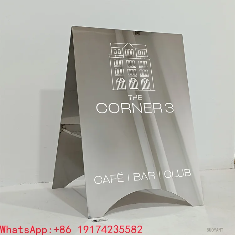 Indoor Outdoor Stand Sandwich Board Advertising Display Waterproof Mirror Polish Metal Stainless Steel a Frame Pavement Sign
