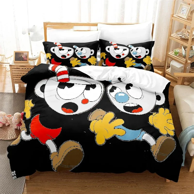 3D Printed Cartoon Cuphead Show Bedding Set,Girls Boys Adult Single Twin Queen Size,Duvet Cover Pillowcase Bedding