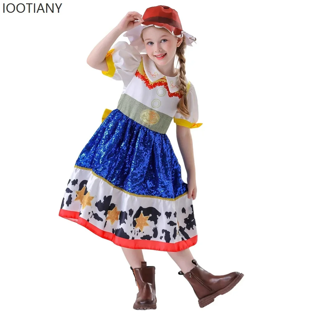 Cosplay2025 새로운 할로윈 역할 놀이 토이 스토리 어린이 스팽글 소녀 귀여운 드레스 공주 드레스 만화 영화 만화 공연 C