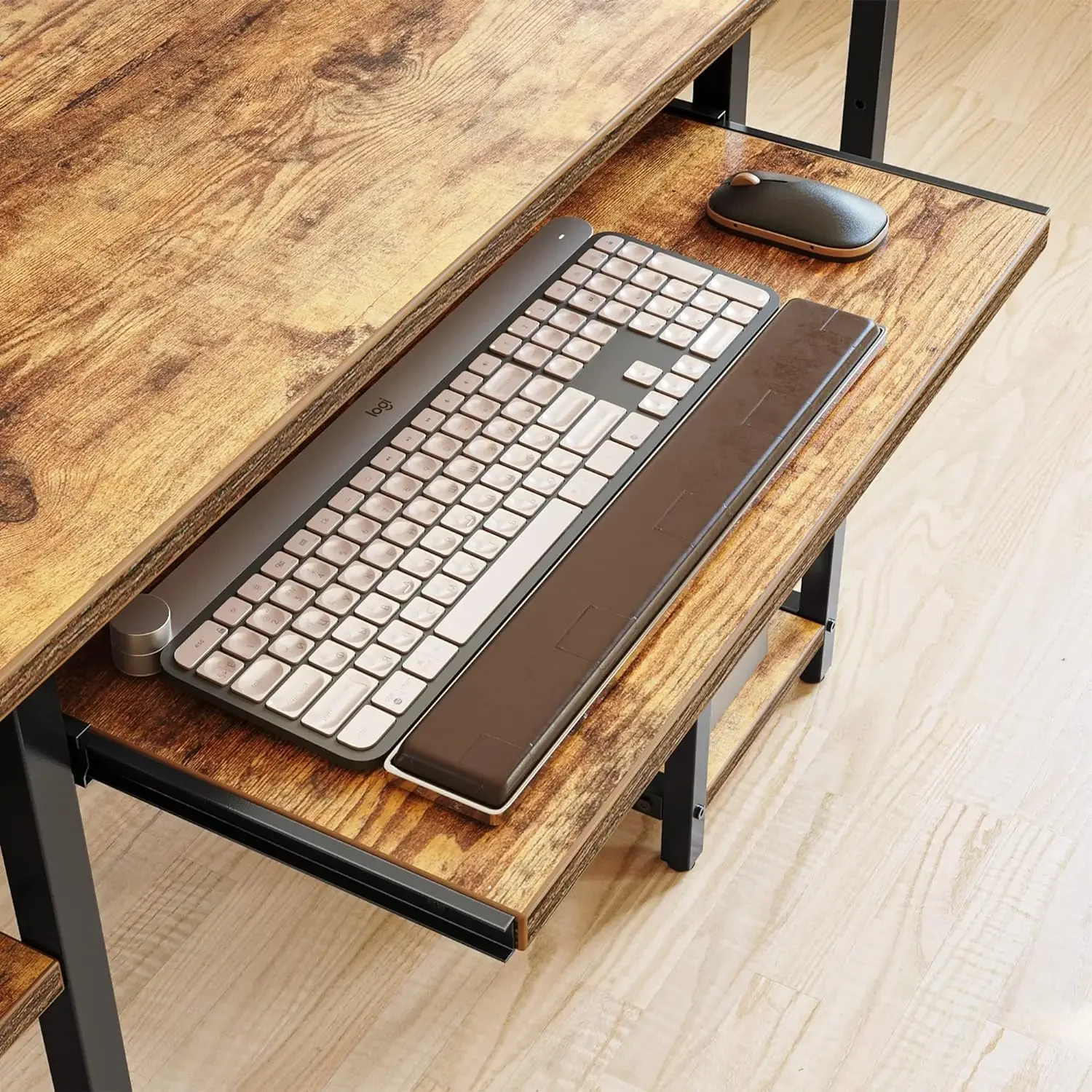 Computer Desk with Keyboard Tray, 47 Inch Office Desk with Monitor Stand and Adjustable Storage Shelves