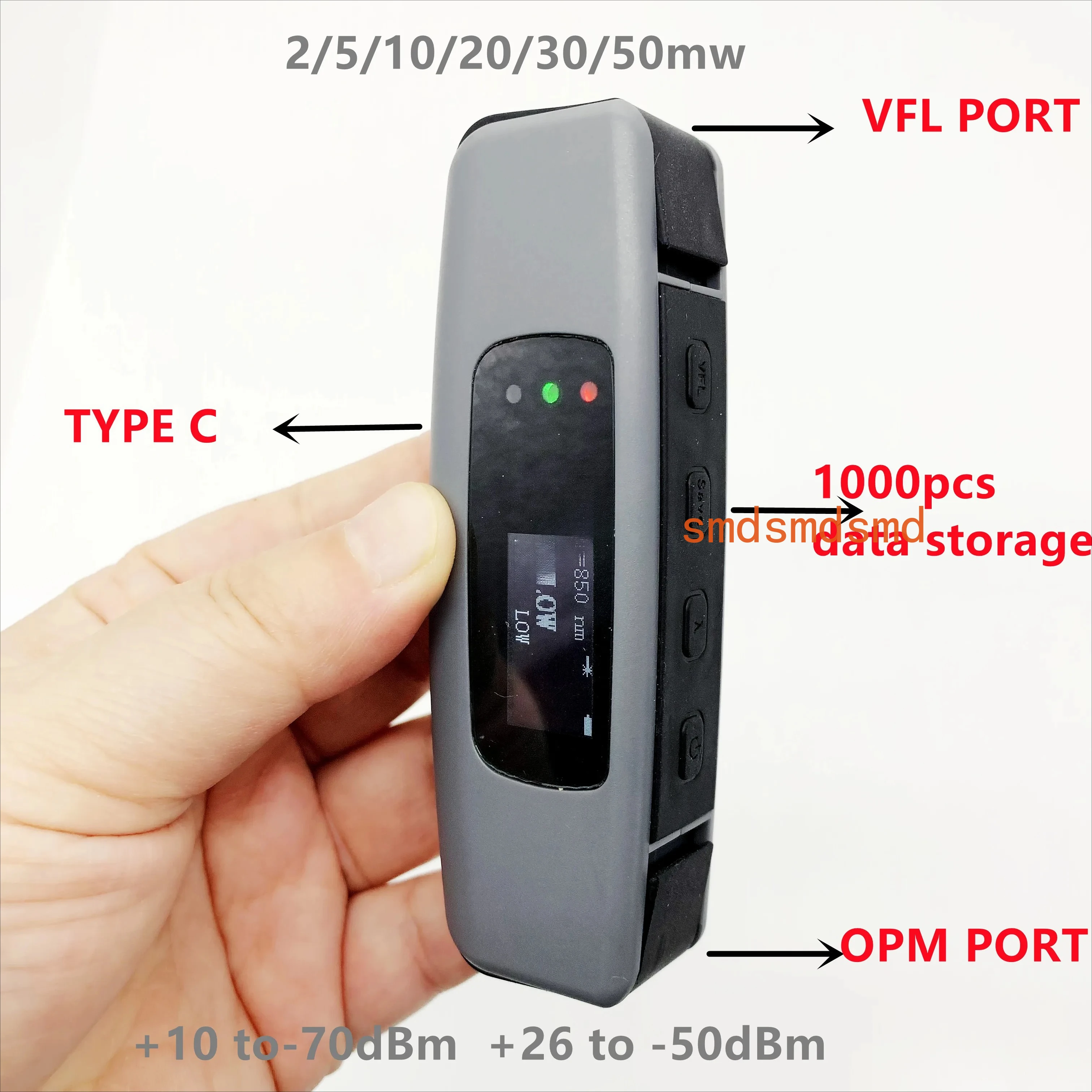 2 in 1 Mini Rechargeable Optical Power Meter -70~+10dBm/-50~+26dBm Visual Fault Locator 2/5/10/20/30/50mw