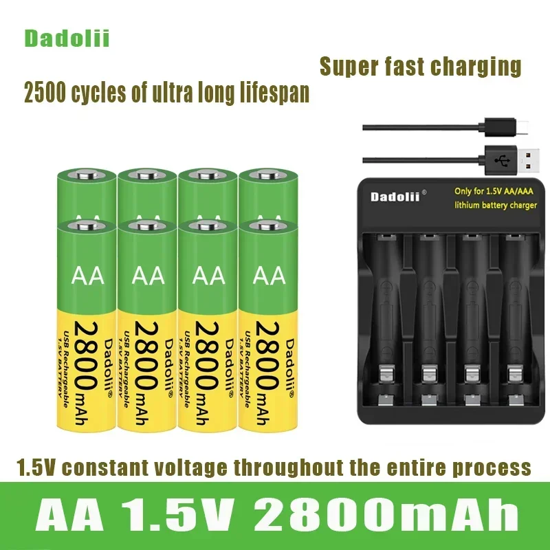 

Dadolii New AA rechargeable Li ion battery 1.5V AA 2800mah / Li ion battery watch for toys MP3 player thermometer keyboard