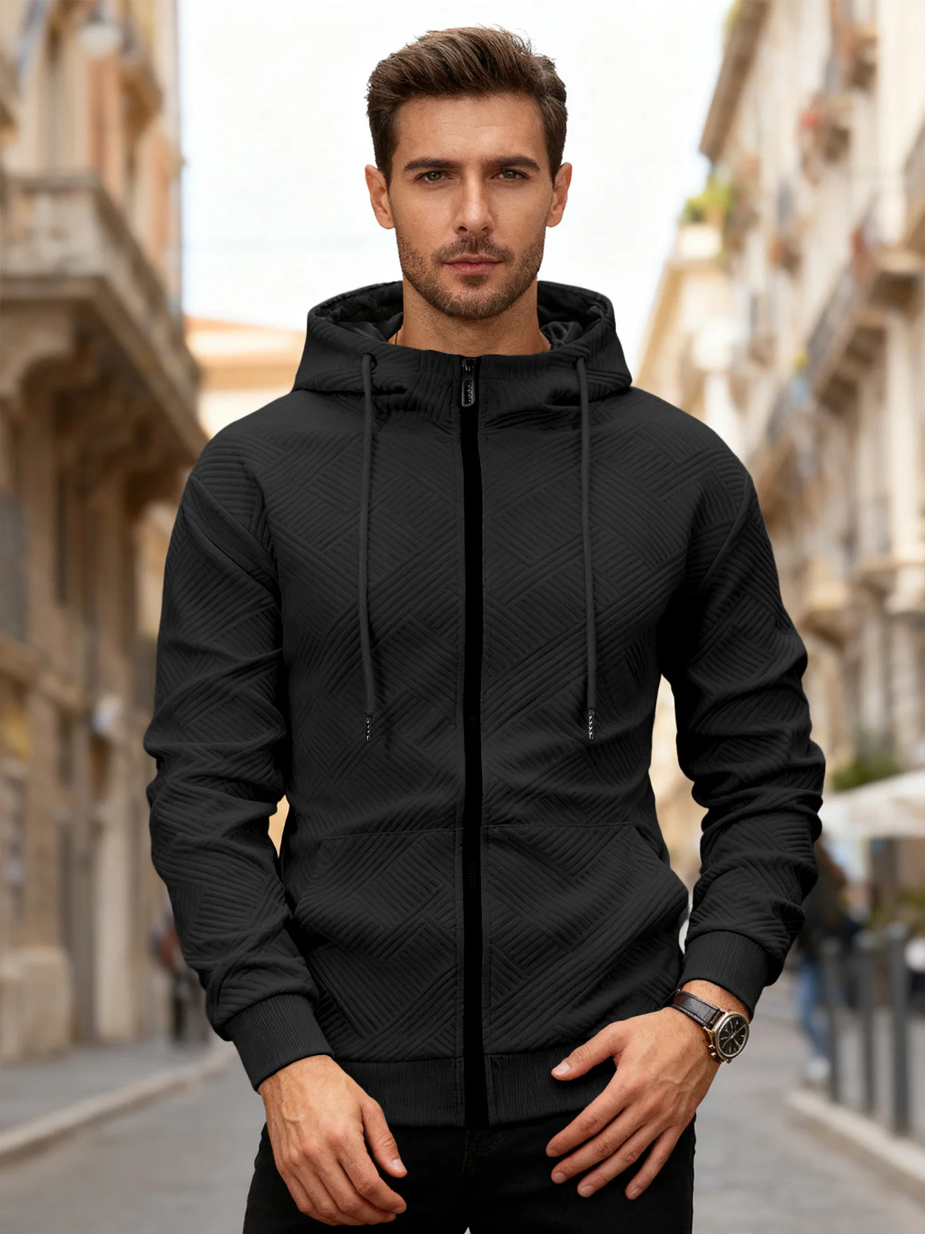 الخريف والشتاء سترة عادية للرجال قلنسوة بسحاب سترة رياضية معطف الرجال الملابس في الهواء الطلق الدافئة مقنعين البلوز ملابس رياضية #2