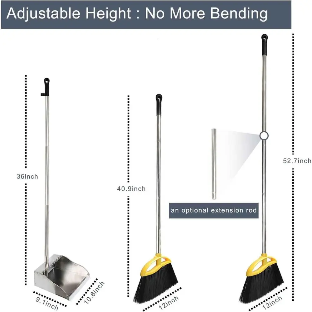 Stainless Steel Dustpan and Soft Broom Set for Home and Office Use