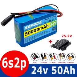 25.2V 24V 6S2P 50000mAh 18650 Lithium Battery Pack 24V with BMS for Electric Bicycle Moped Optional plug + 2A charger