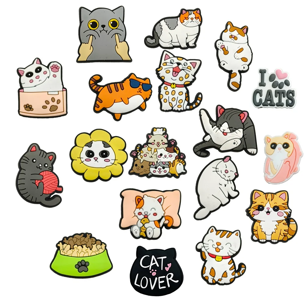 18pcs Set lovely Pet Cat  Collection Charms Shoe Accessories PVC Wristbands Shoe Charms Holiday children Party Gifts